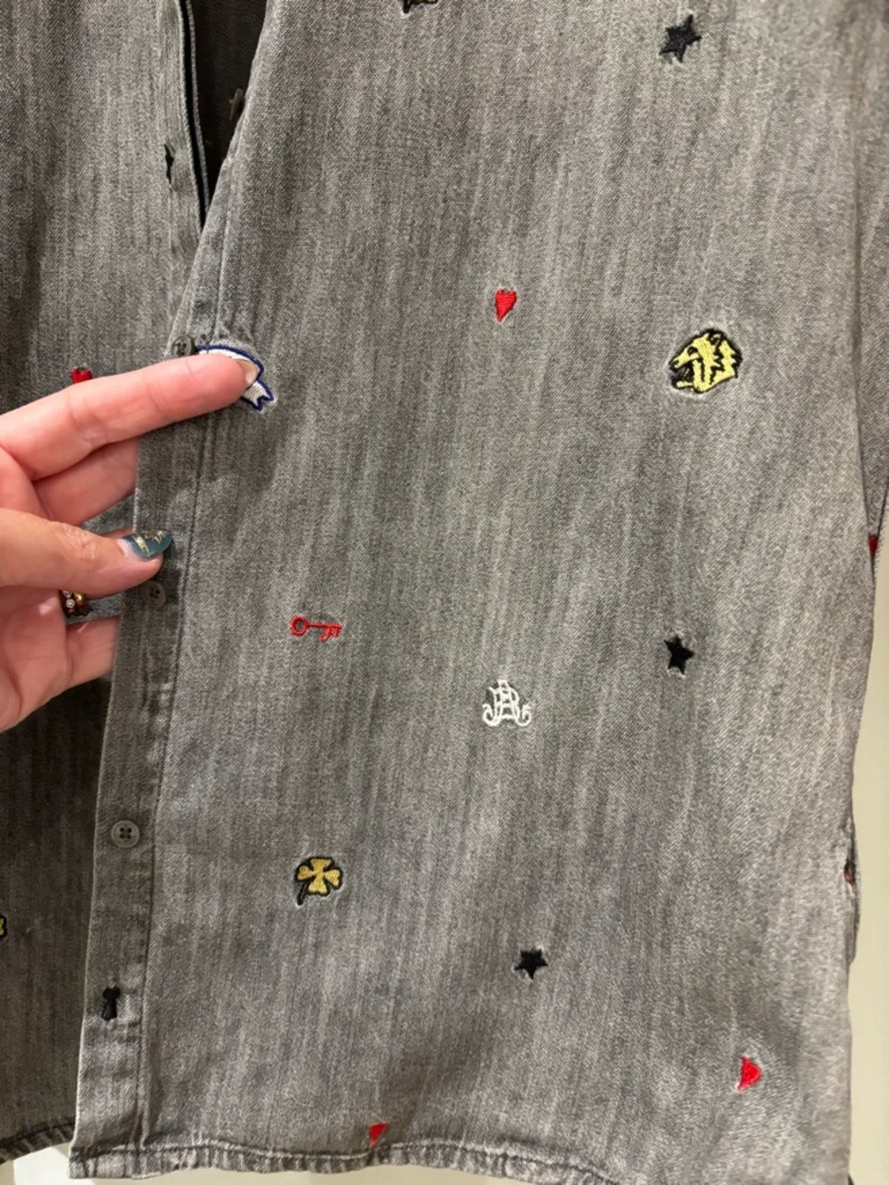 Scotch & Soda Grey Embroidered Shirt, size S - Picture 3 of 15
